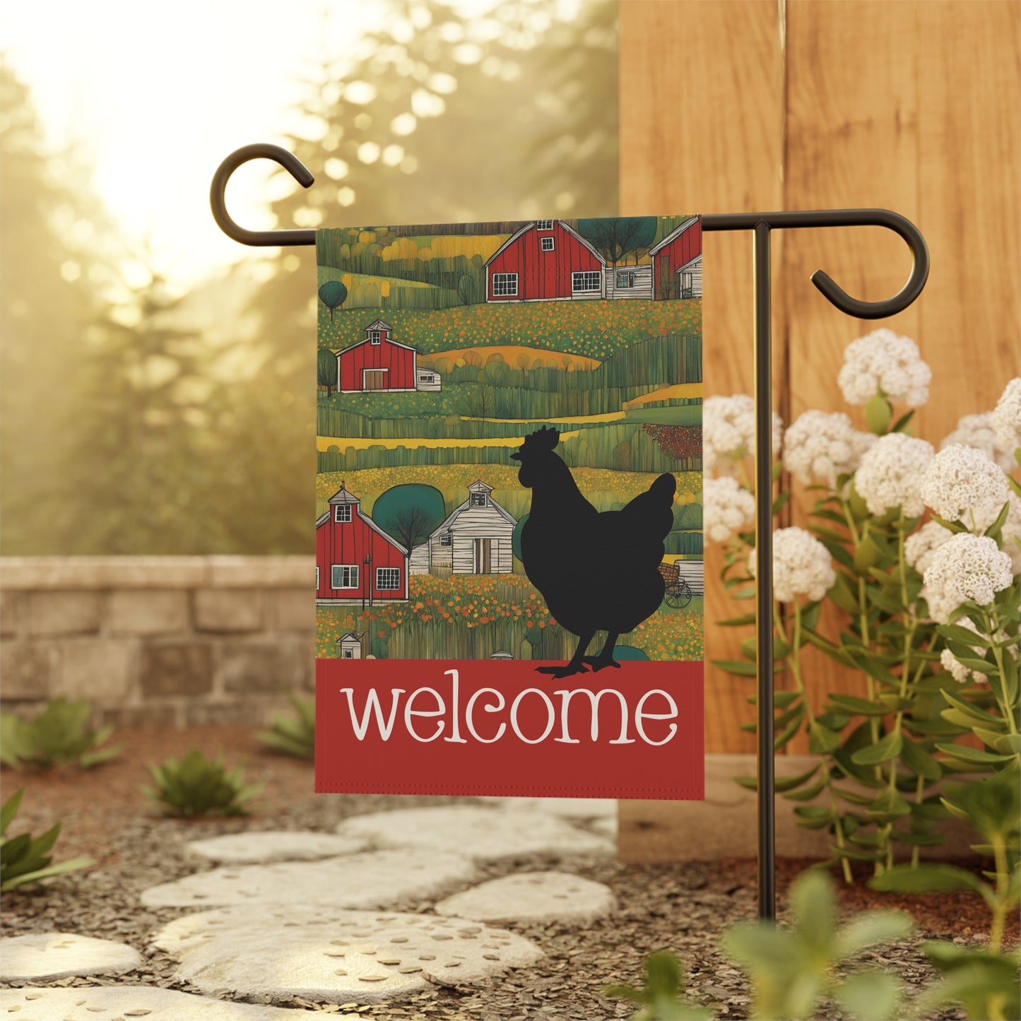 Chicken Silhouette Welcome 2-Sided Garden & House Flaf/Banner