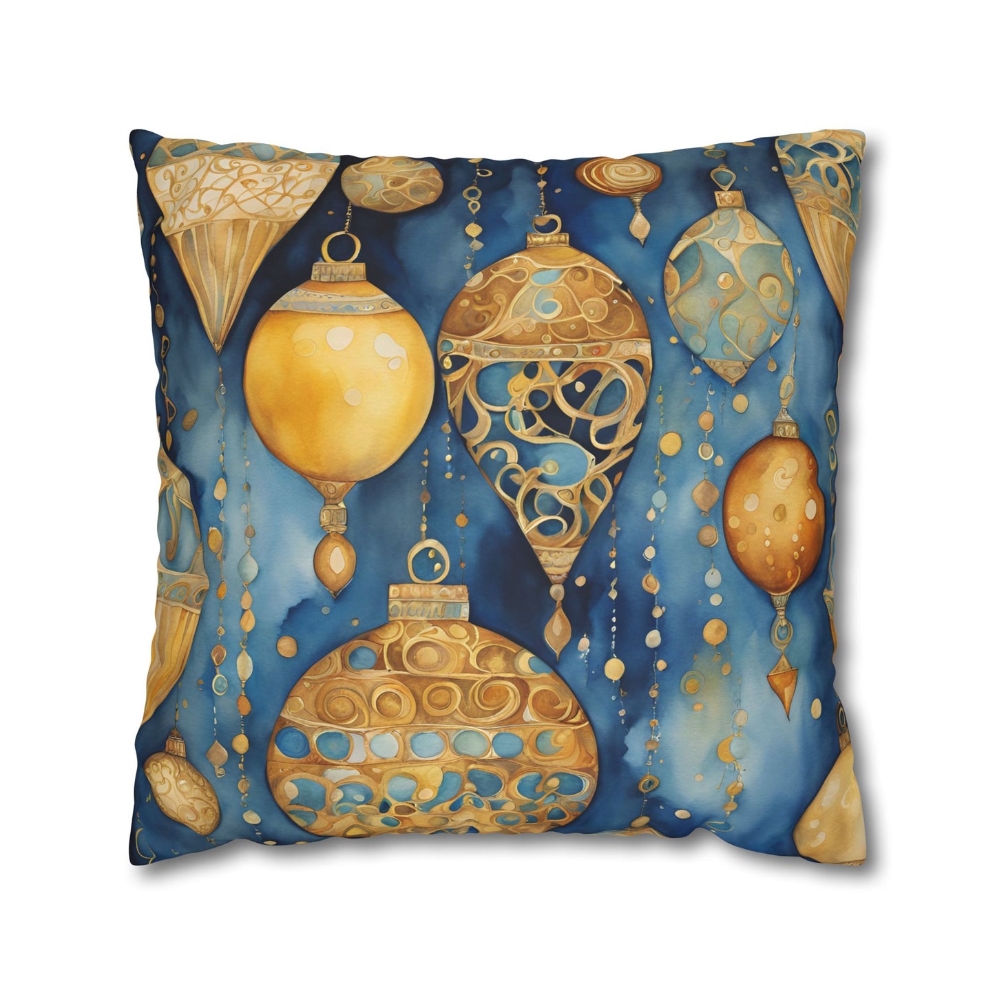 Gold Ornaments Abstract Watercolor Square Poly Canvas Pillowcase