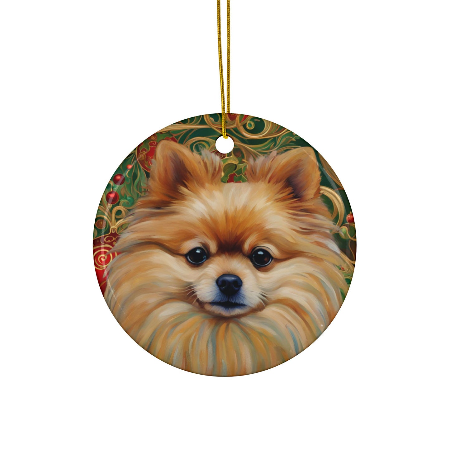 Pomeranian Christmas 3" Ceramic Ornaments, 2-Side Print, (1pc, 10pcs)