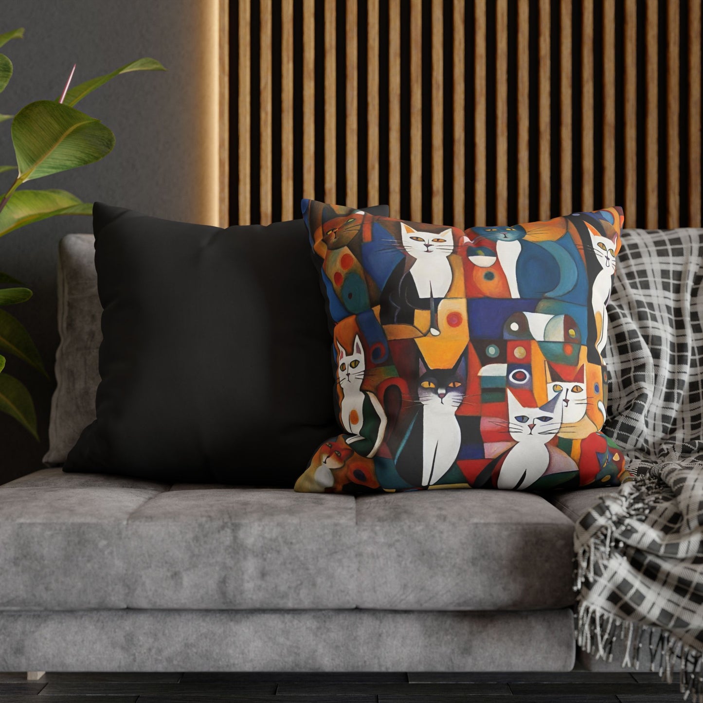 Abstract Cats Square Poly Canvas Pillowcase