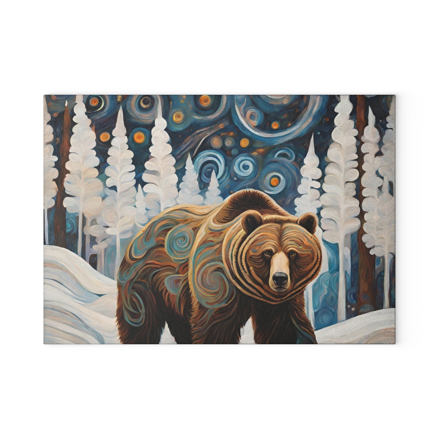 Grizzly in the Snow Tempered Glass Cutting Board