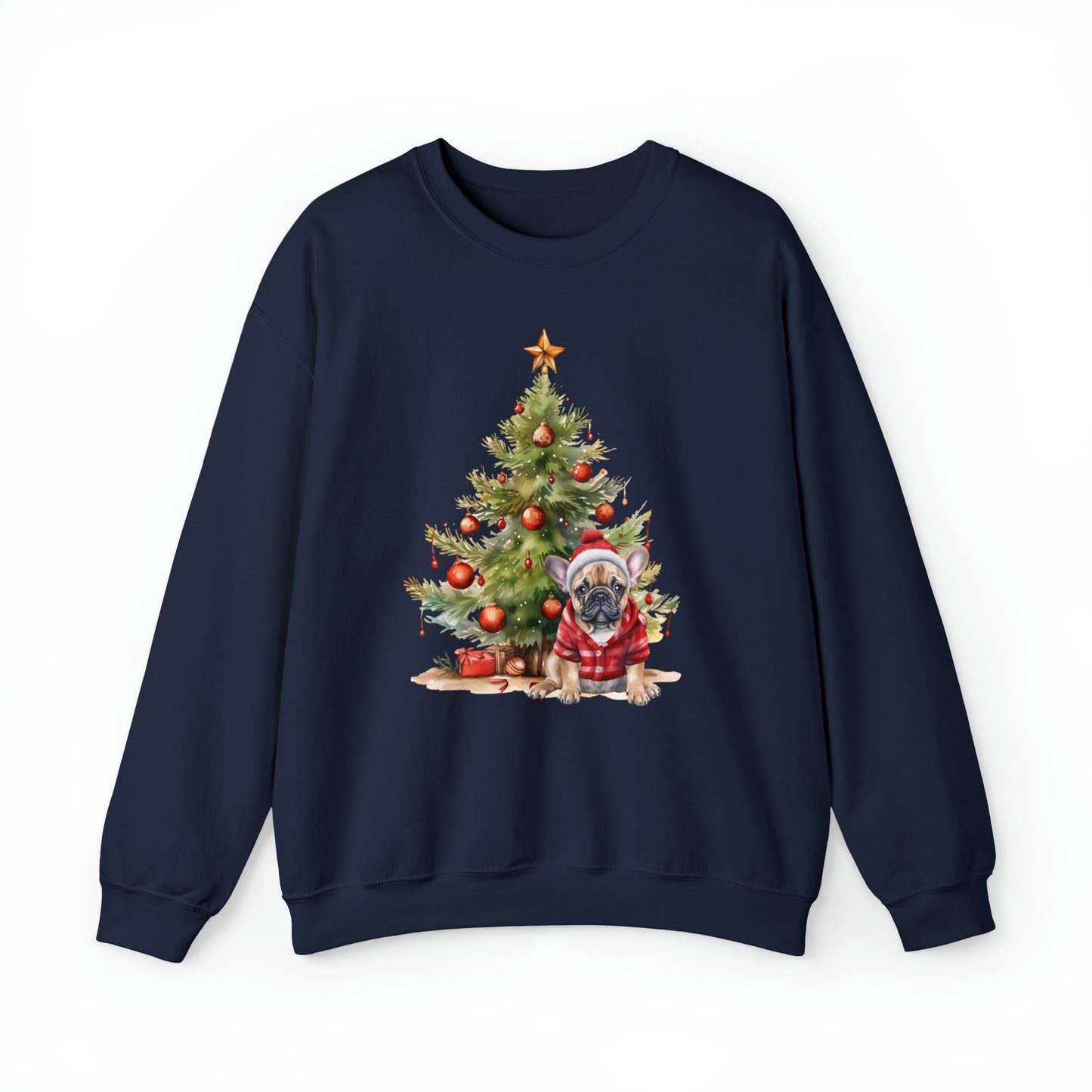 Bulldog Under the Christmas Tree Unisex Heavy Blend™ Crewneck Sweatshirt