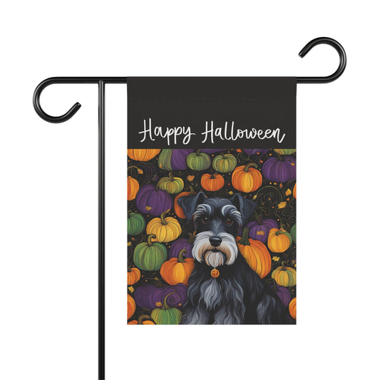 Miniature Schnauzer Happy Halloween 2-Sided Garden & House Flag/Banner