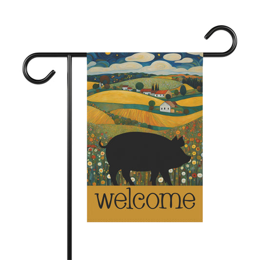 Pig Silhouette Welcome 2-Sided Garden & House Flag/Banner