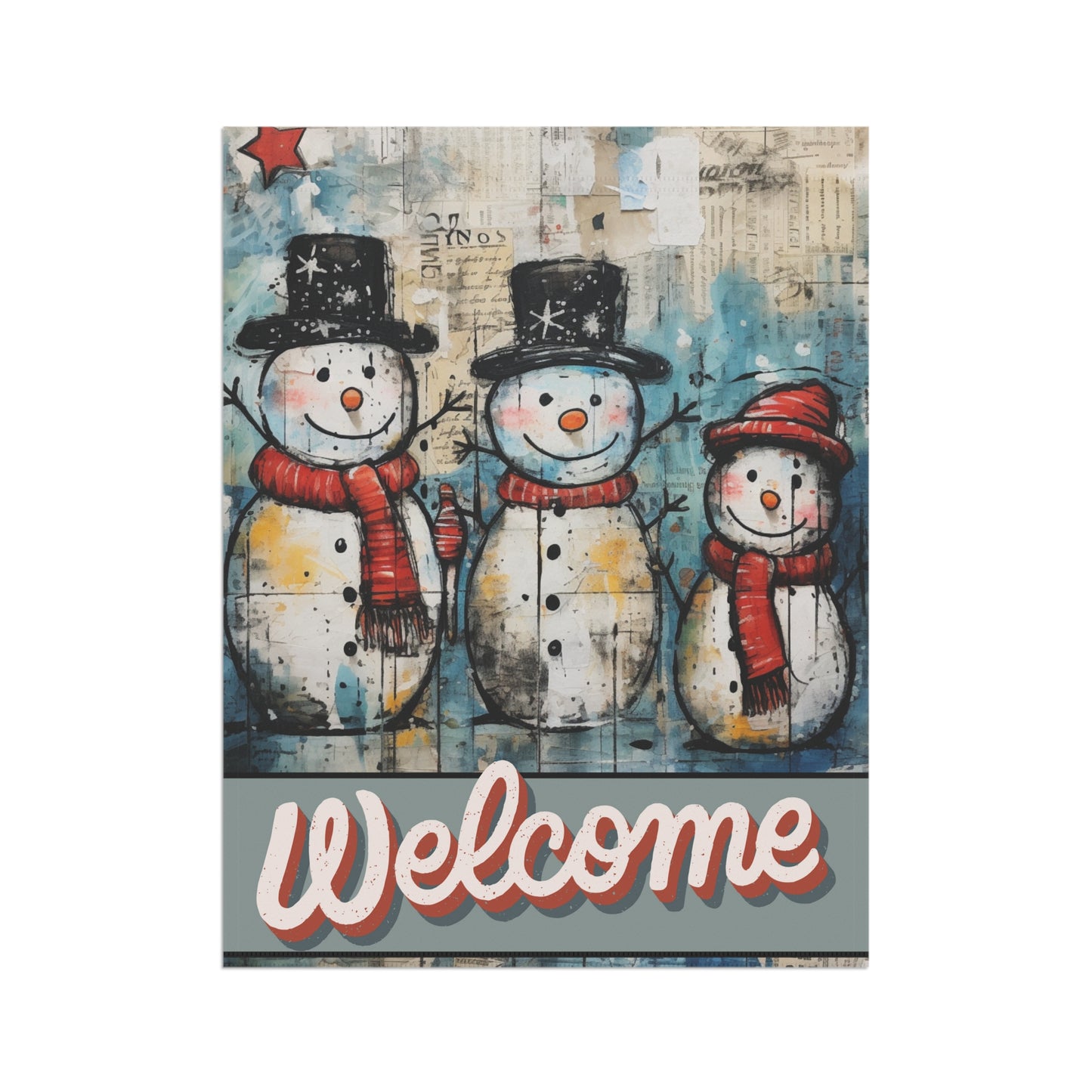 Vintage Snowmen Welcome 2-Sided Garden & House Flag/Banner