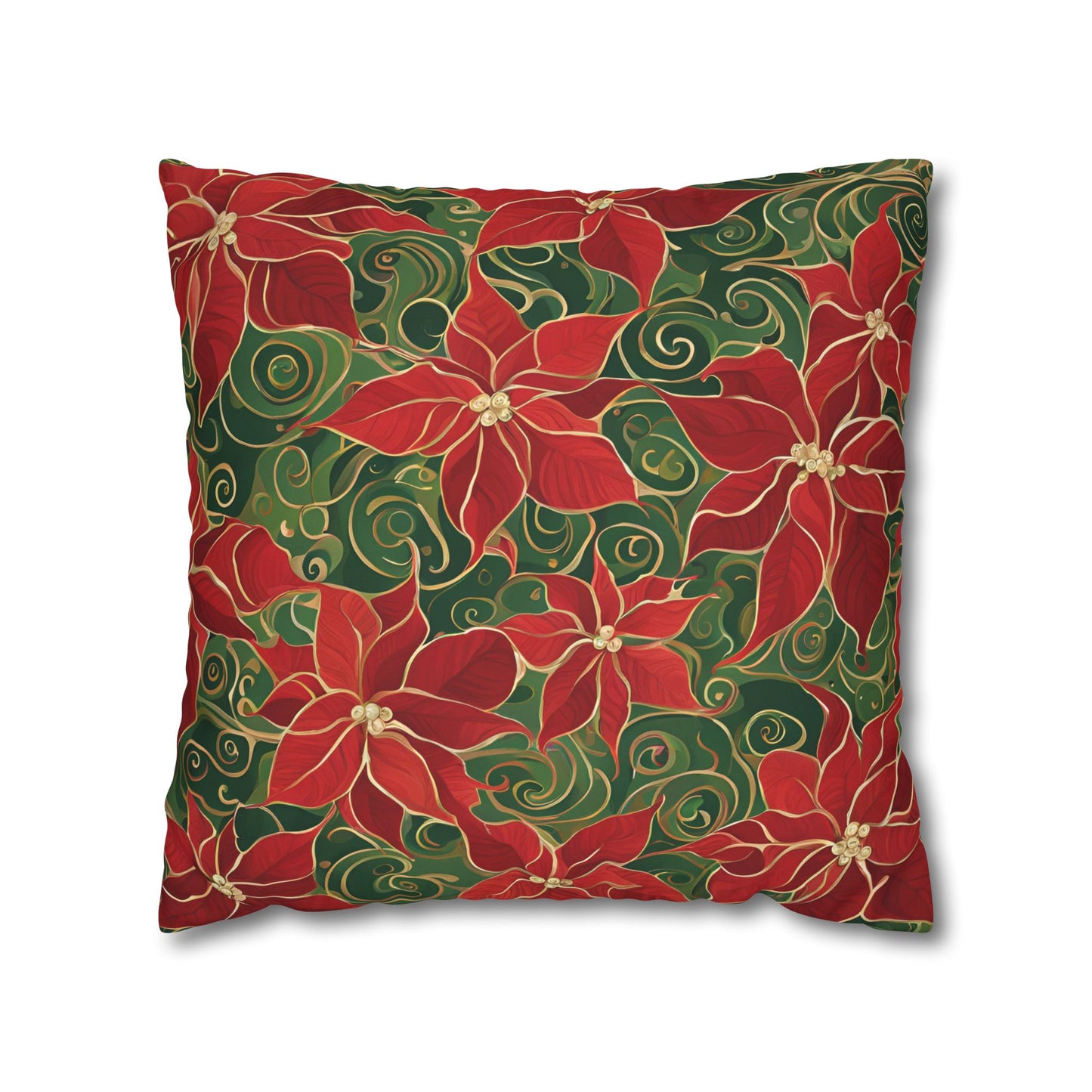 Poinsettias Swirl Holiday Square Poly Canvas Pillowcase