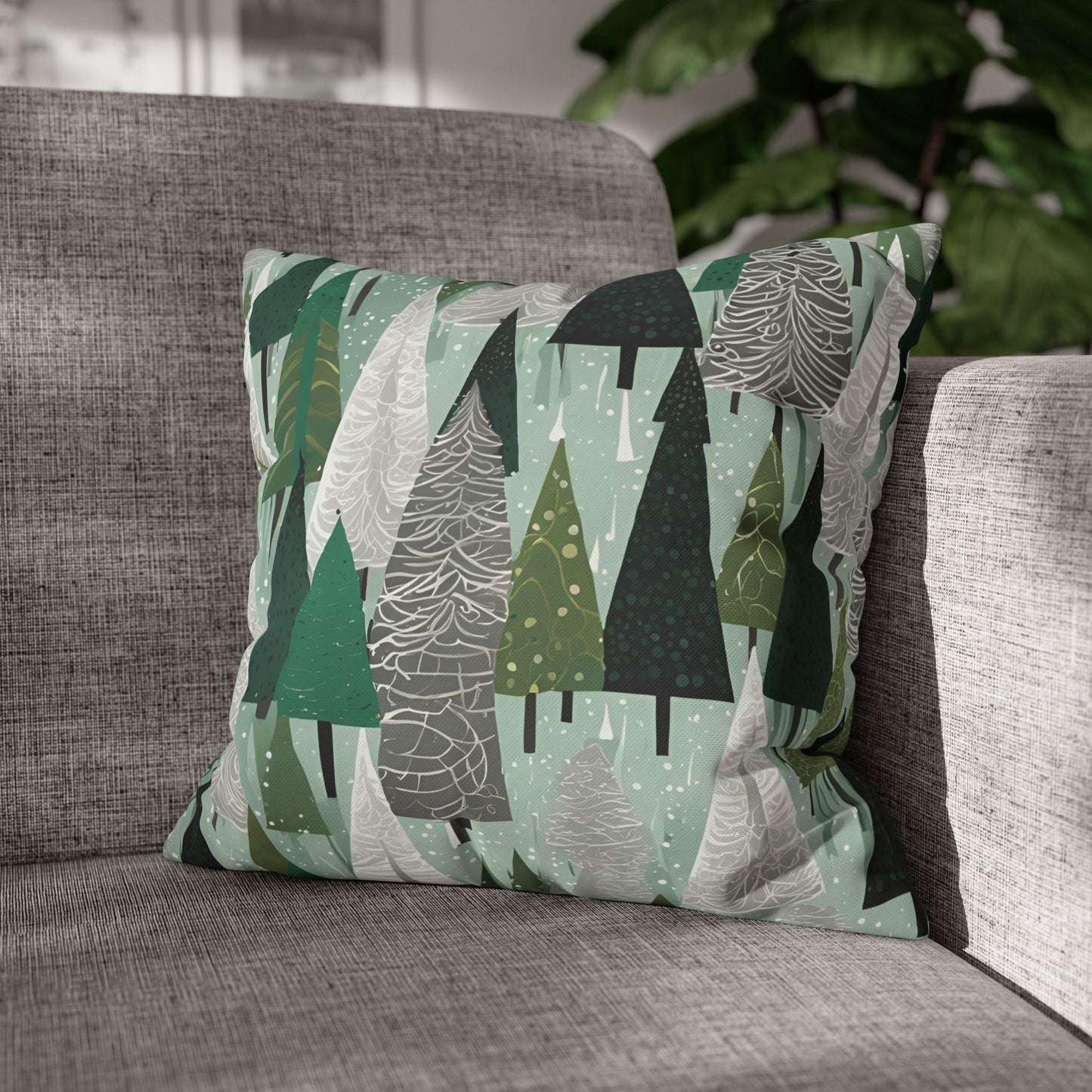 Mint Trees Square Poly Canvas Pillowcase