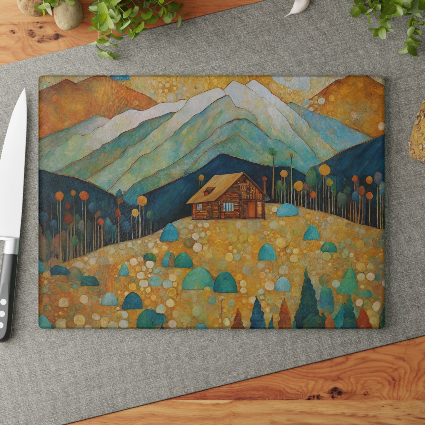 Lone Cabin in the Mountains Tempered Glass Cutting Board