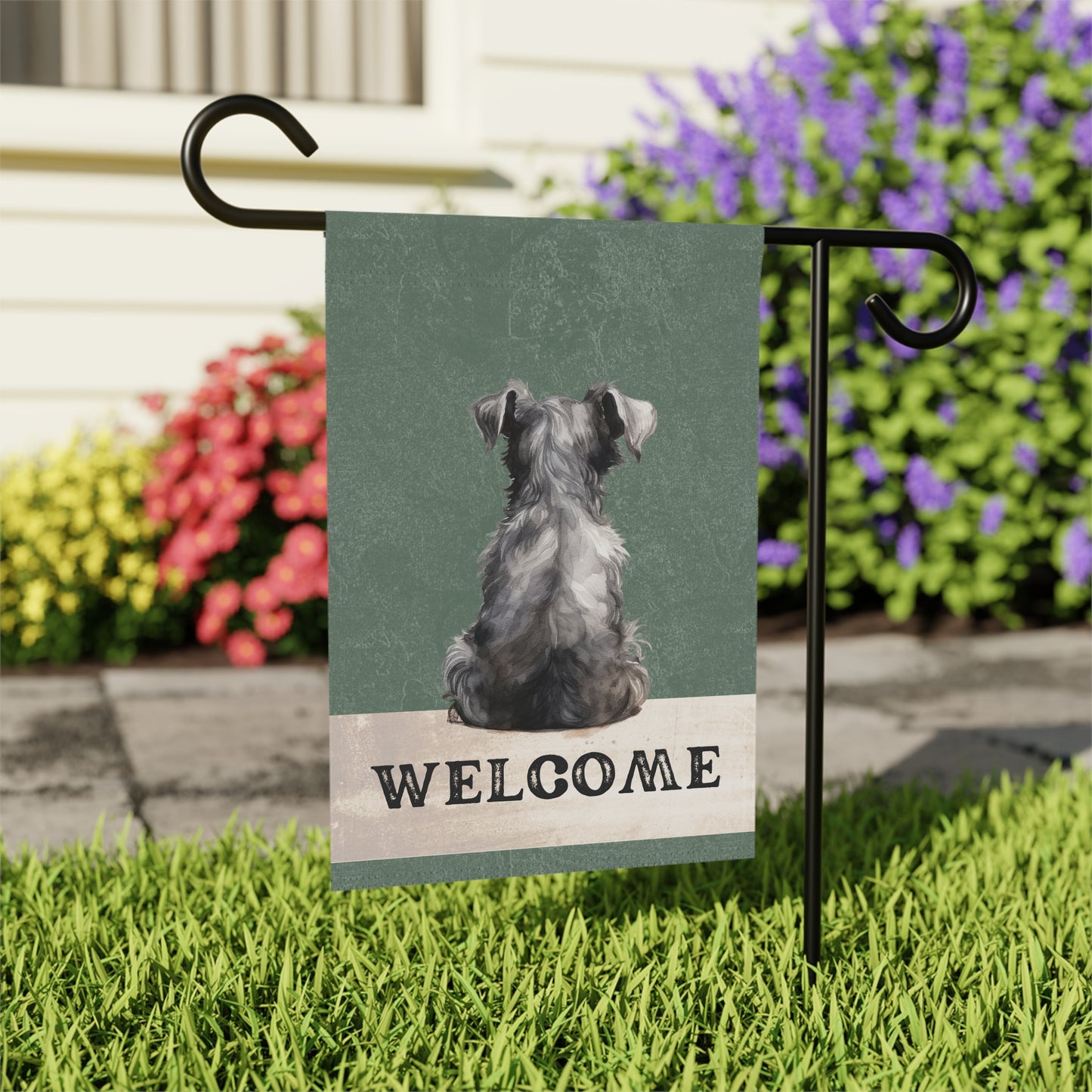 Miniature Schnauzer Welcome 2-Sided Garden & House Flag/Banner