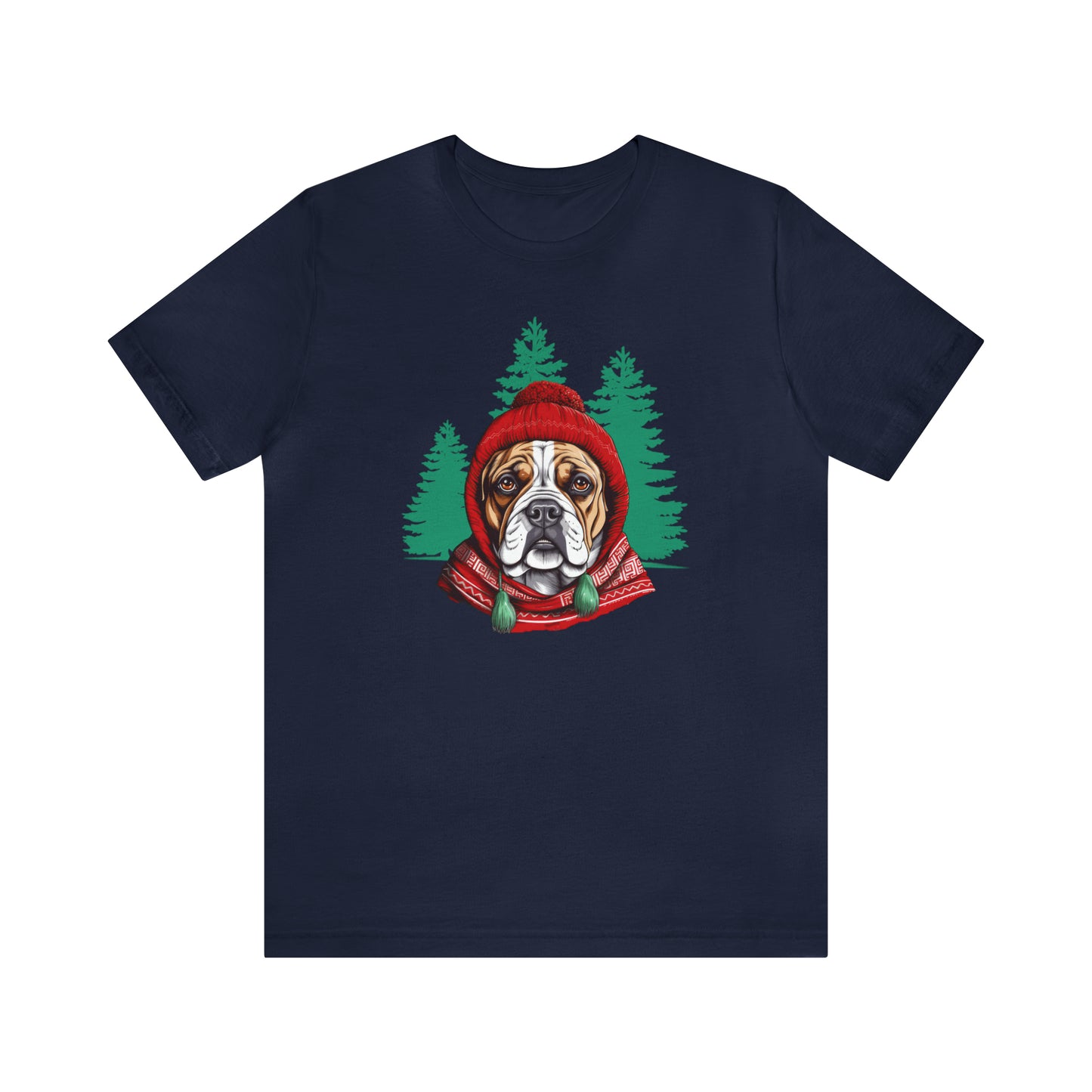 Bulldog In Stocking Hat & Scarf Winter Unisex Jersey Short Sleeve Tee