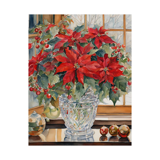 Crystal Christmas Floral Bouquet Matte Vertical Wall Art