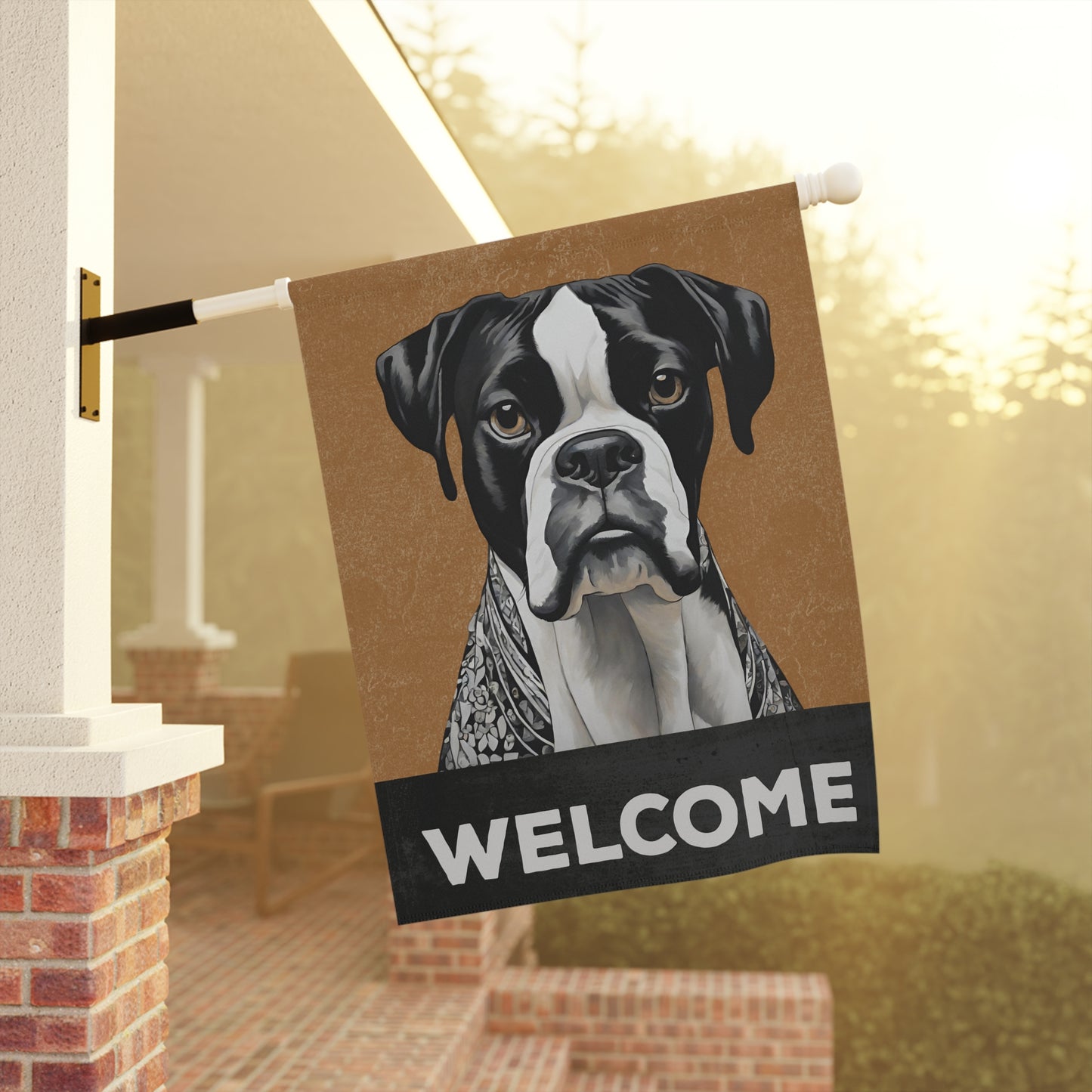 Boxer (Black & White) Welcome 2-Sided Garden & House Flag/Banner