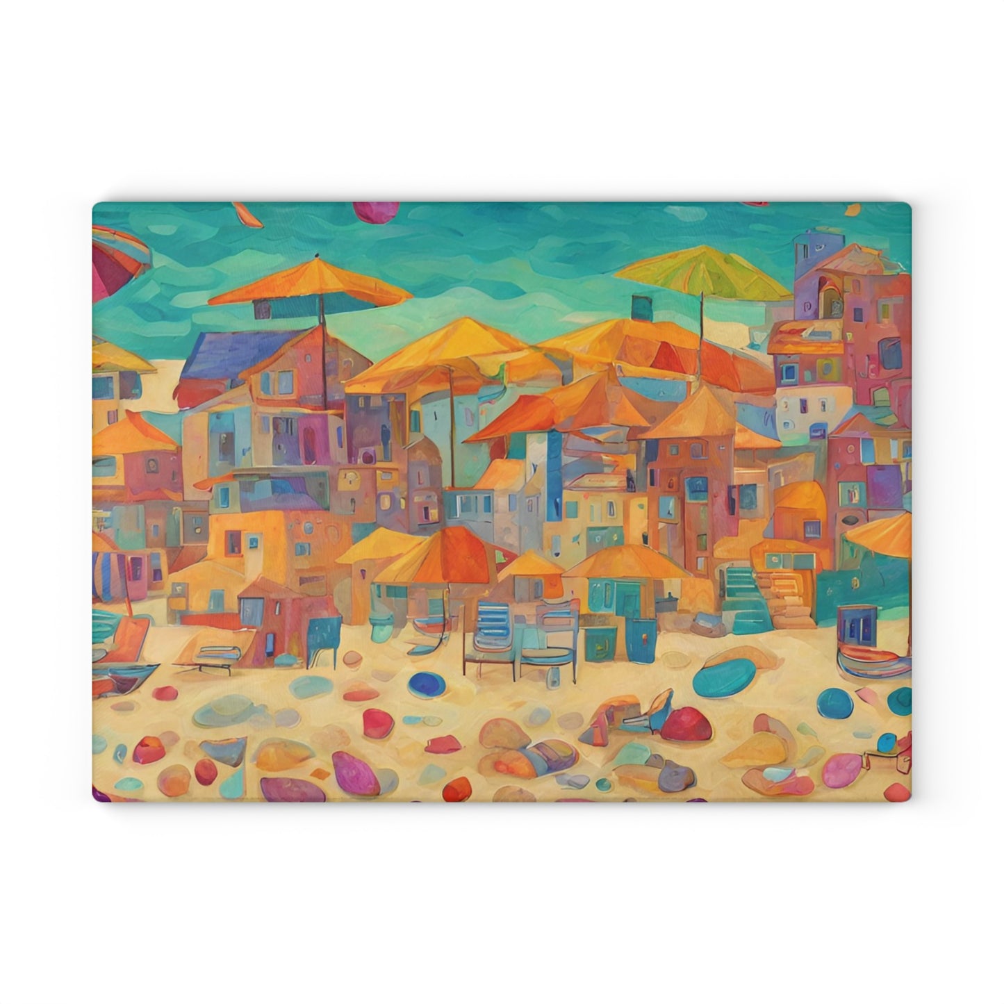 Seaside in Living Color Tempered Glass Cutting Board