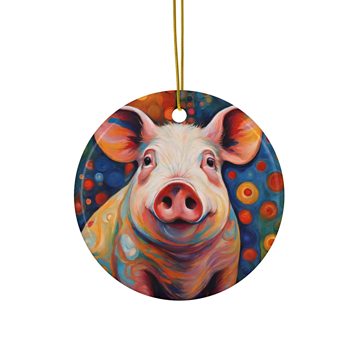 Colorful Pig 3" Ceramic Ornaments, 2-Side Print, (1pc, 10pcs)