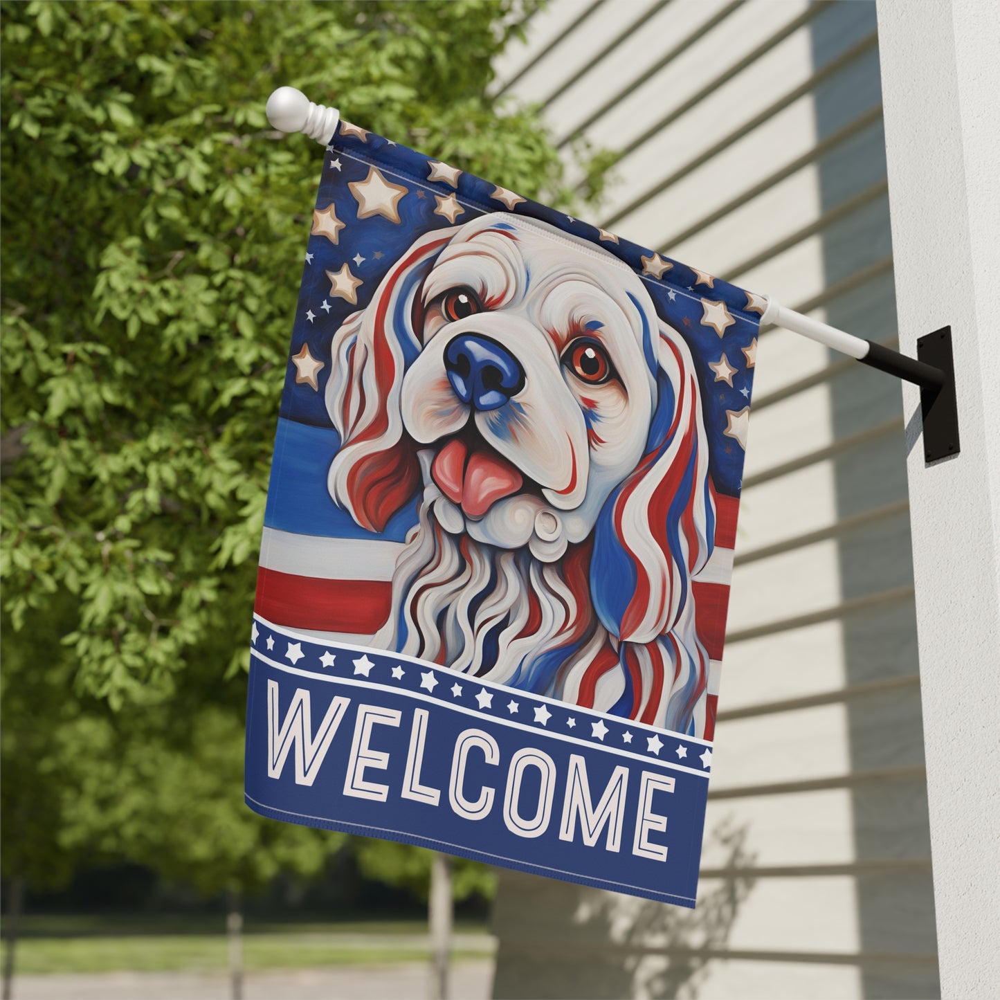 Patriotic Pup Welcome 2-Sided Garden & House Flag/Banner