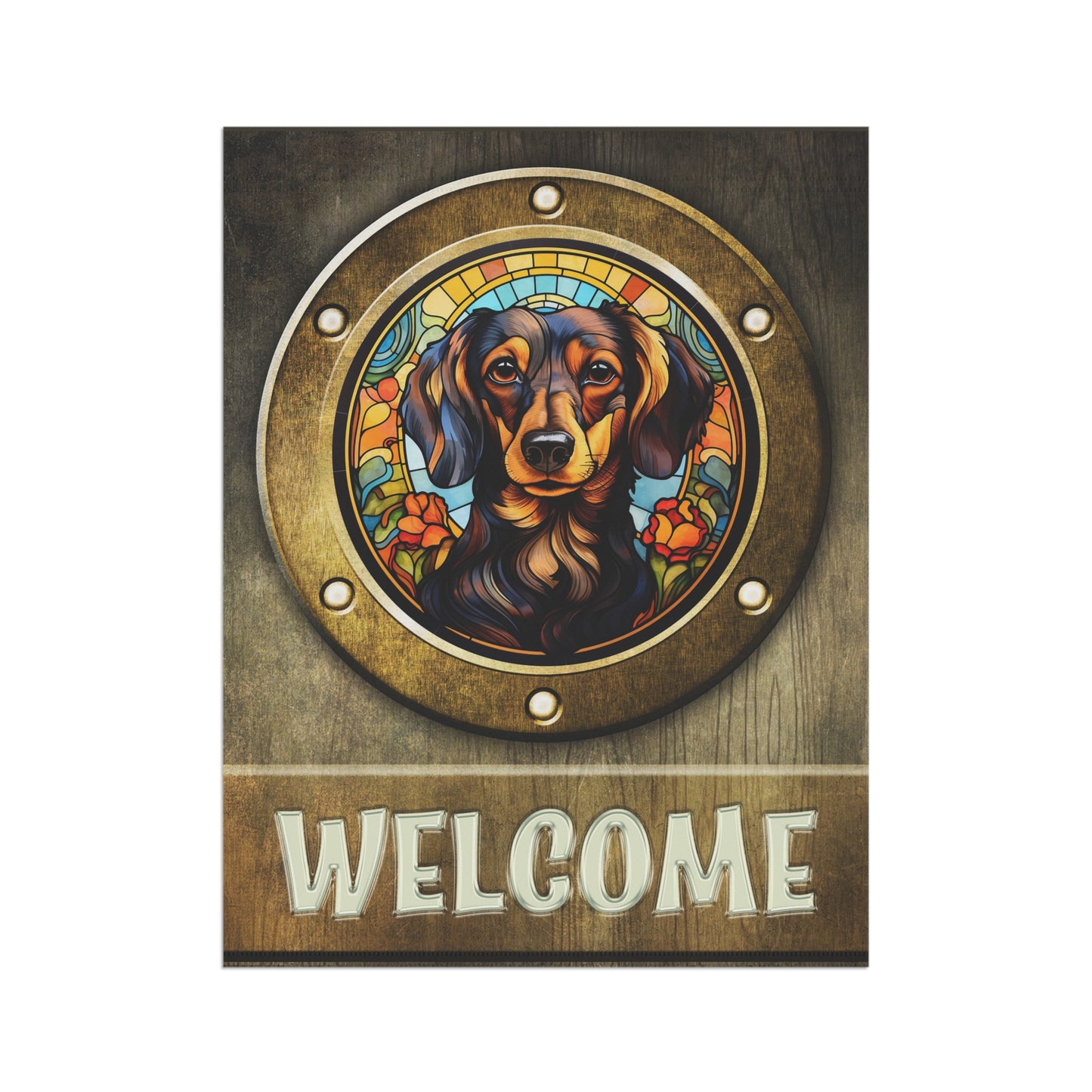 Dachshund in Port Hole Welcome 2-Sided Garden & House Flag/Banner