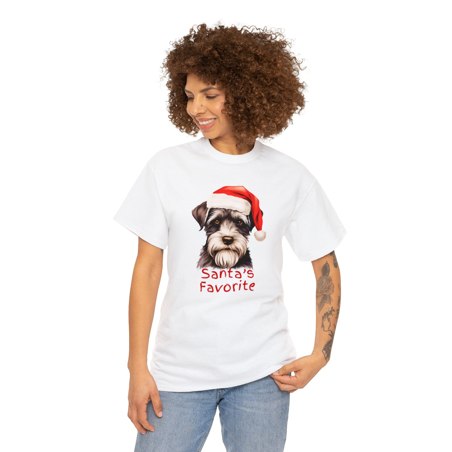 Santa's Favorite Miniature Schnauzer Unisex Heavy Cotton Tee