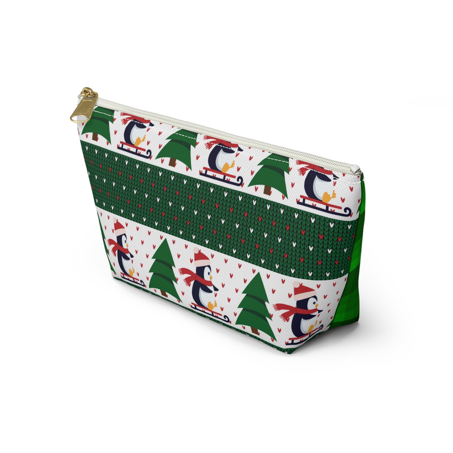 Sledding Penguins Green Plaid Accessory Pouch w T-bottom