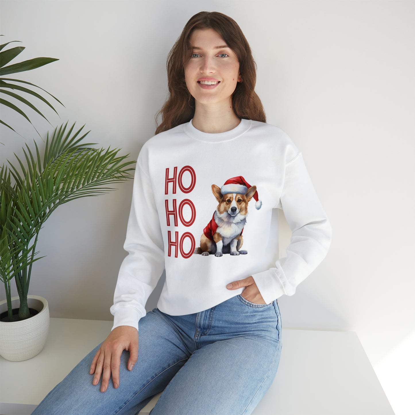 Corgi in Santa Hat Ho Ho Ho Unisex Heavy Blend™ Crewneck Sweatshirt