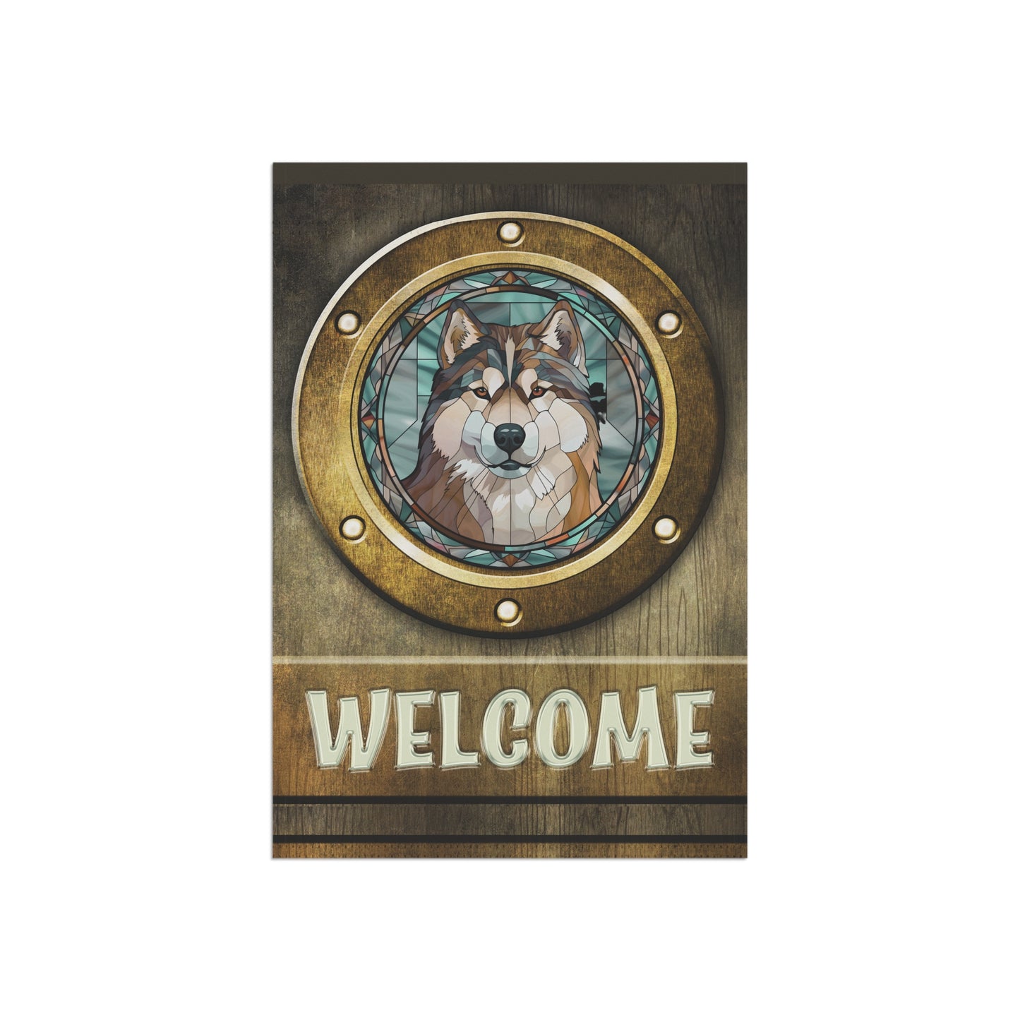 Alaskan Malamute in Port Hole Welcome 2-Sided Garden & House Flag/Banner