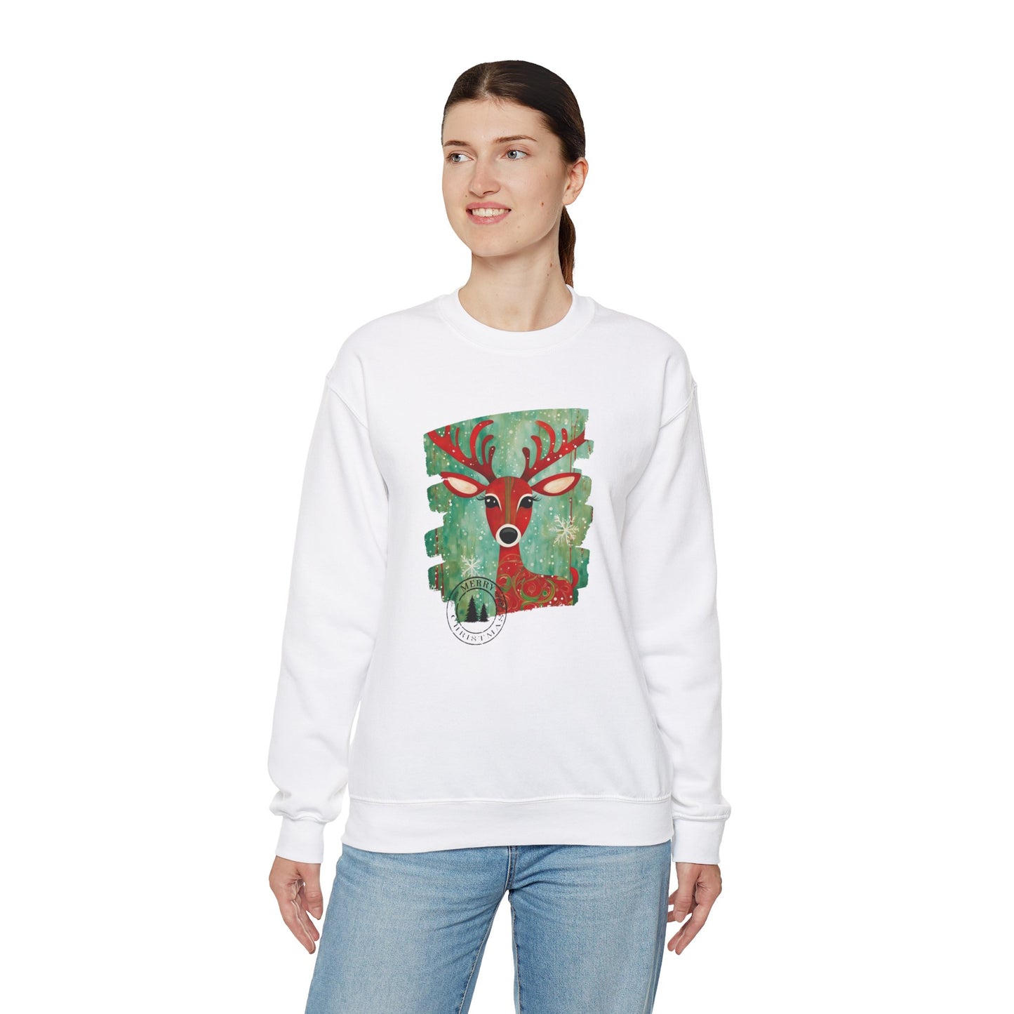 Red Reindeer Merry Christmas Unisex Heavy Blend™ Crewneck Sweatshirt