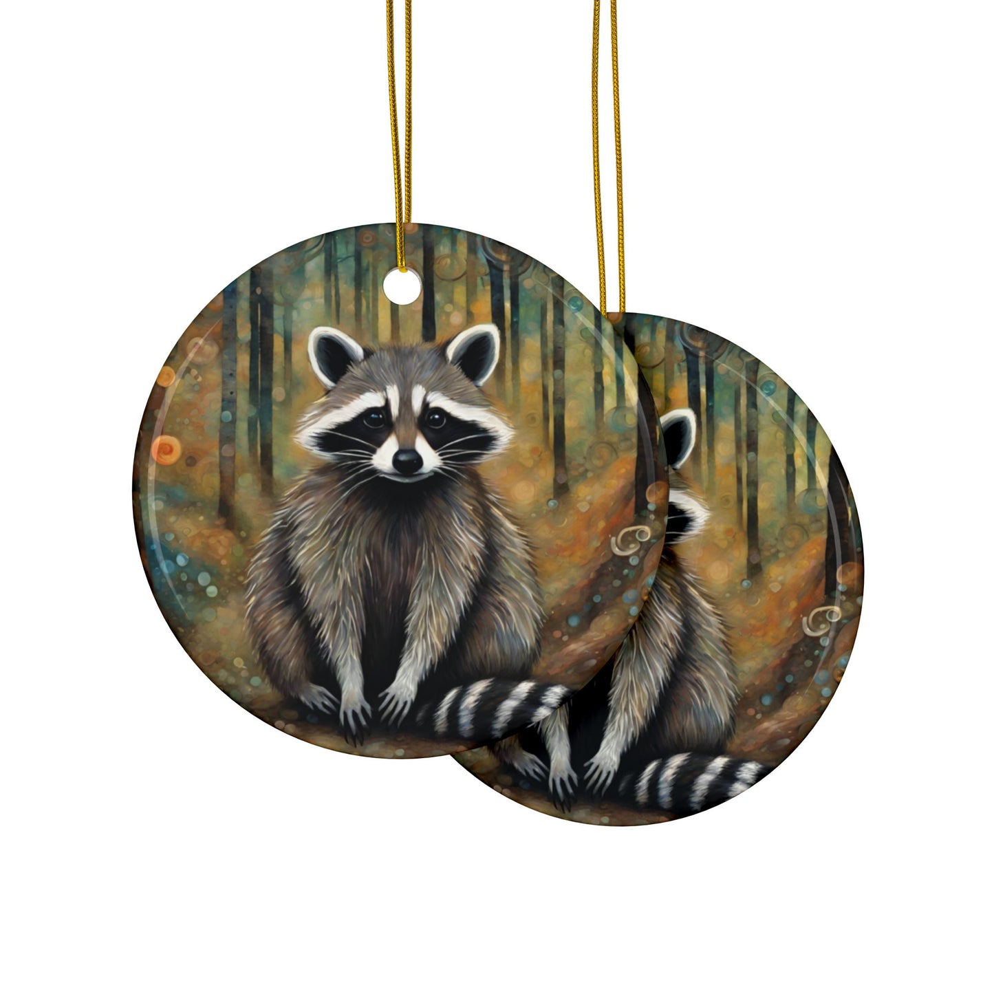 Raccoon Wildlife 3" Ceramic Ornaments, 2-Side Print, (1pc, 10pcs)