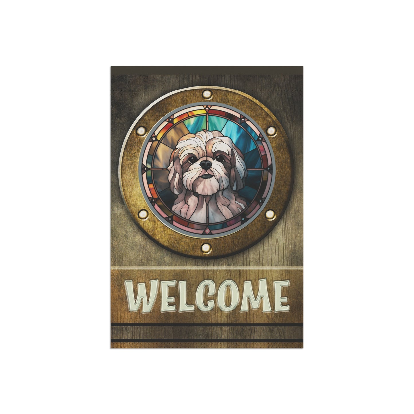 Lhasa Apso in Port Hole Welcome 2-Sided Garden & House Flag/Banner