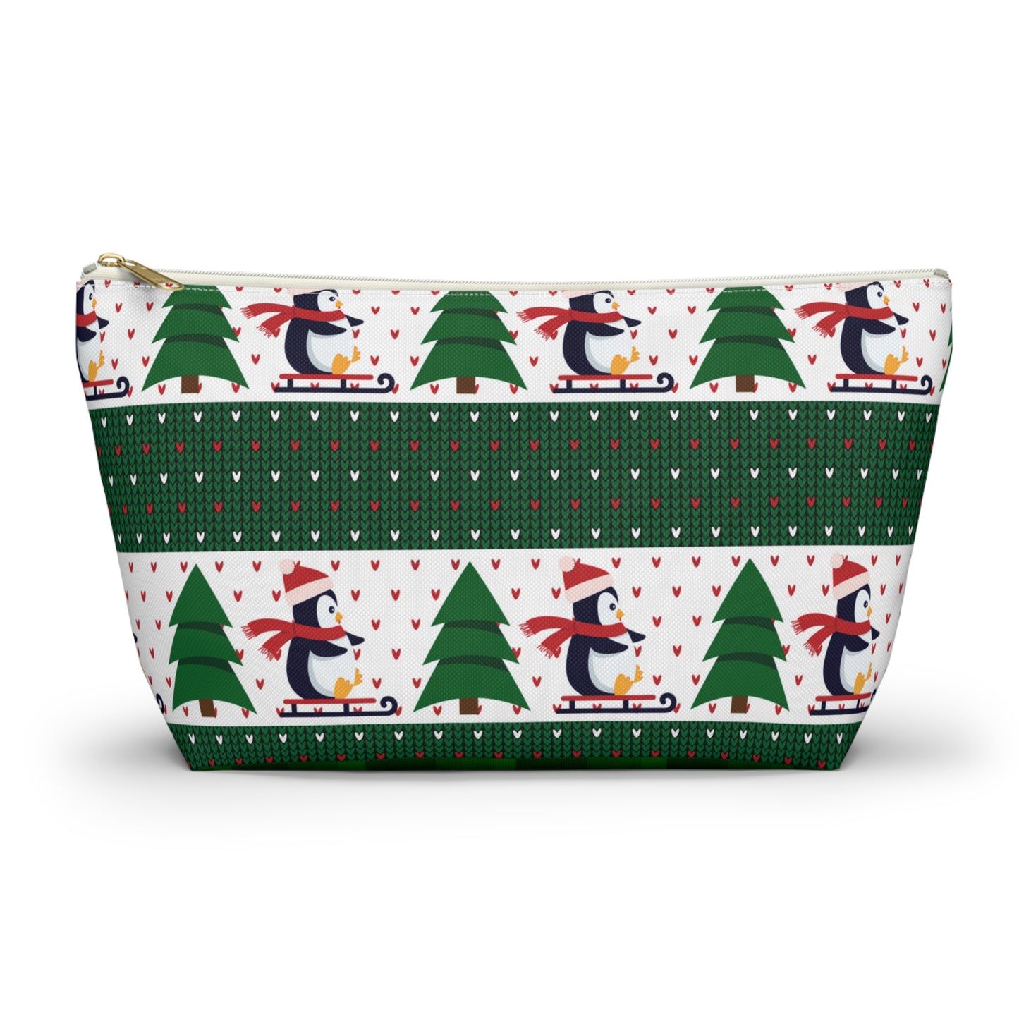 Sledding Penguins Green Plaid Accessory Pouch w T-bottom