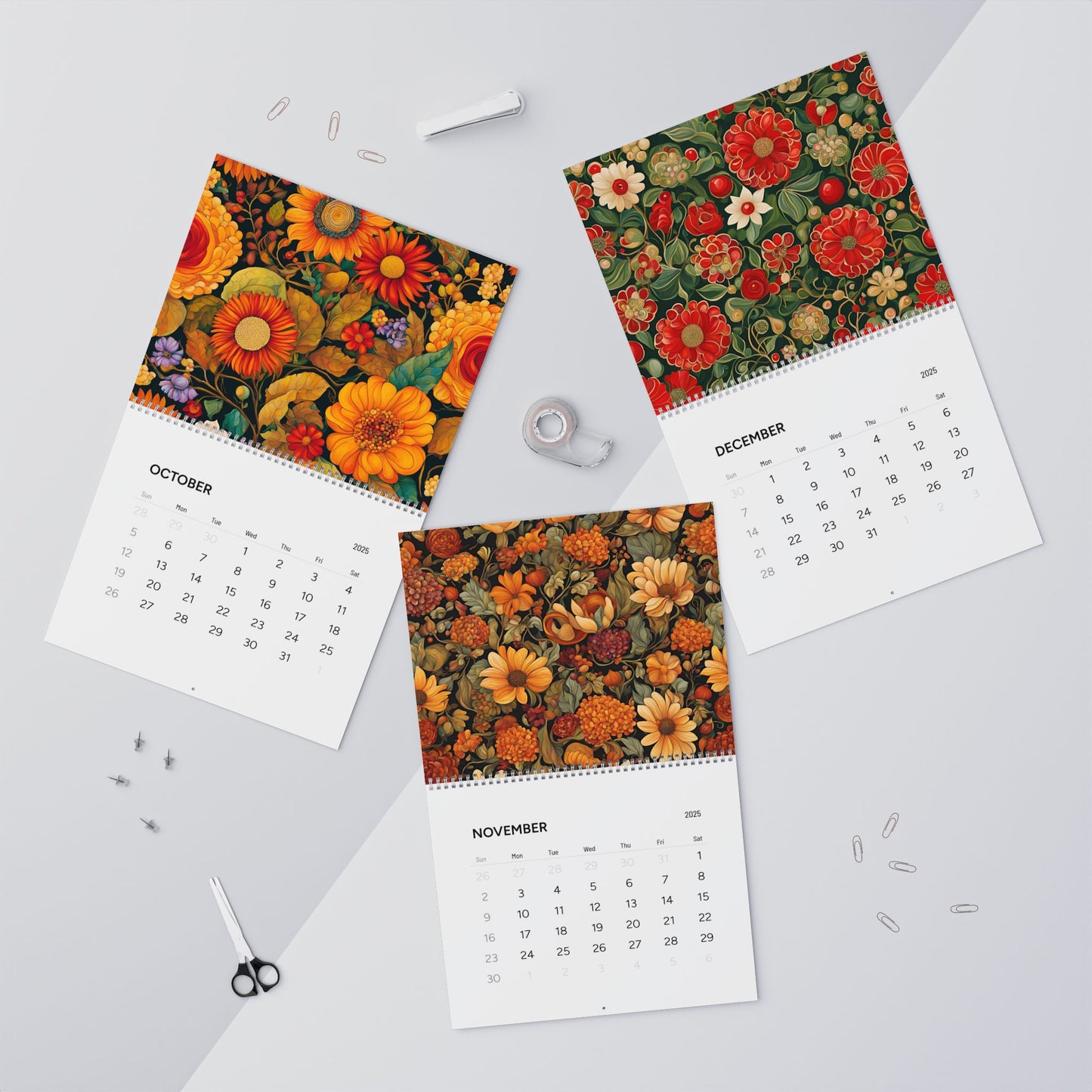 A Year of Flowers 14" x 11.5" 2025 Wall Calendar