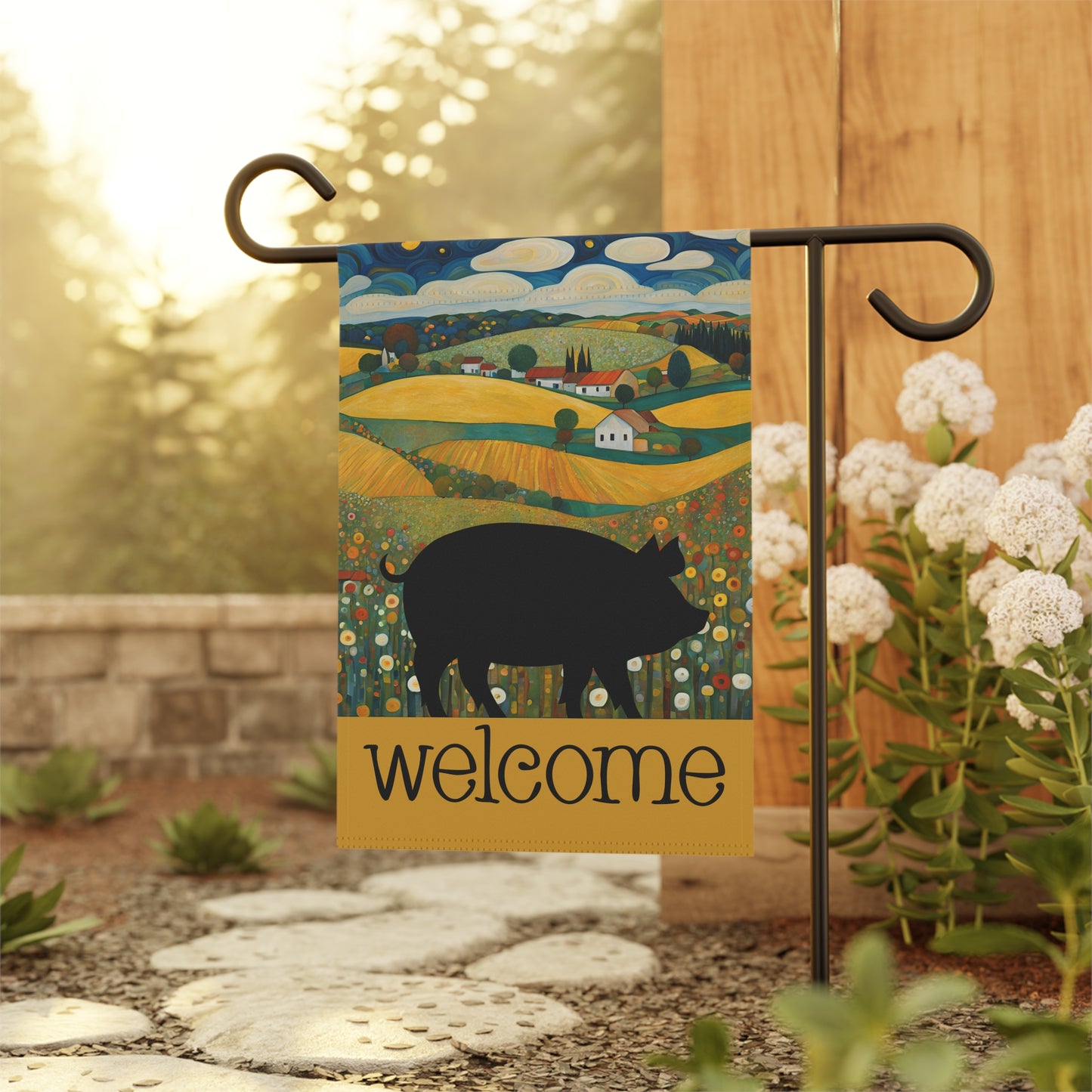 Pig Silhouette Welcome 2-Sided Garden & House Flag/Banner