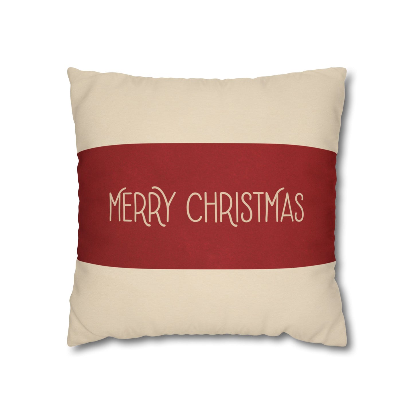 Merry Christmas Red & Cream Square Poly Canvas Pillowcase