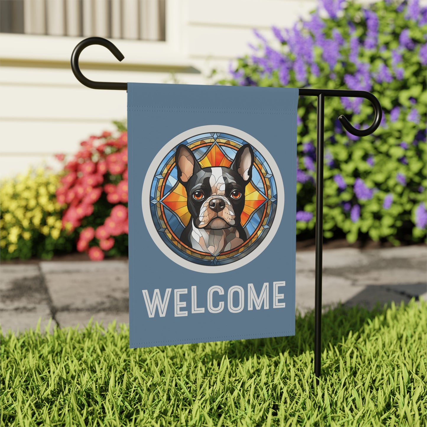 Boston Terrier Welcome 2-Sided Garden & House Flag/Banner