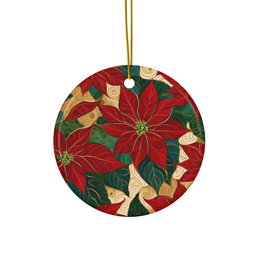 Poinsettias 3" Ceramic Ornaments, 2-Side Print, (1pc, 10pcs)