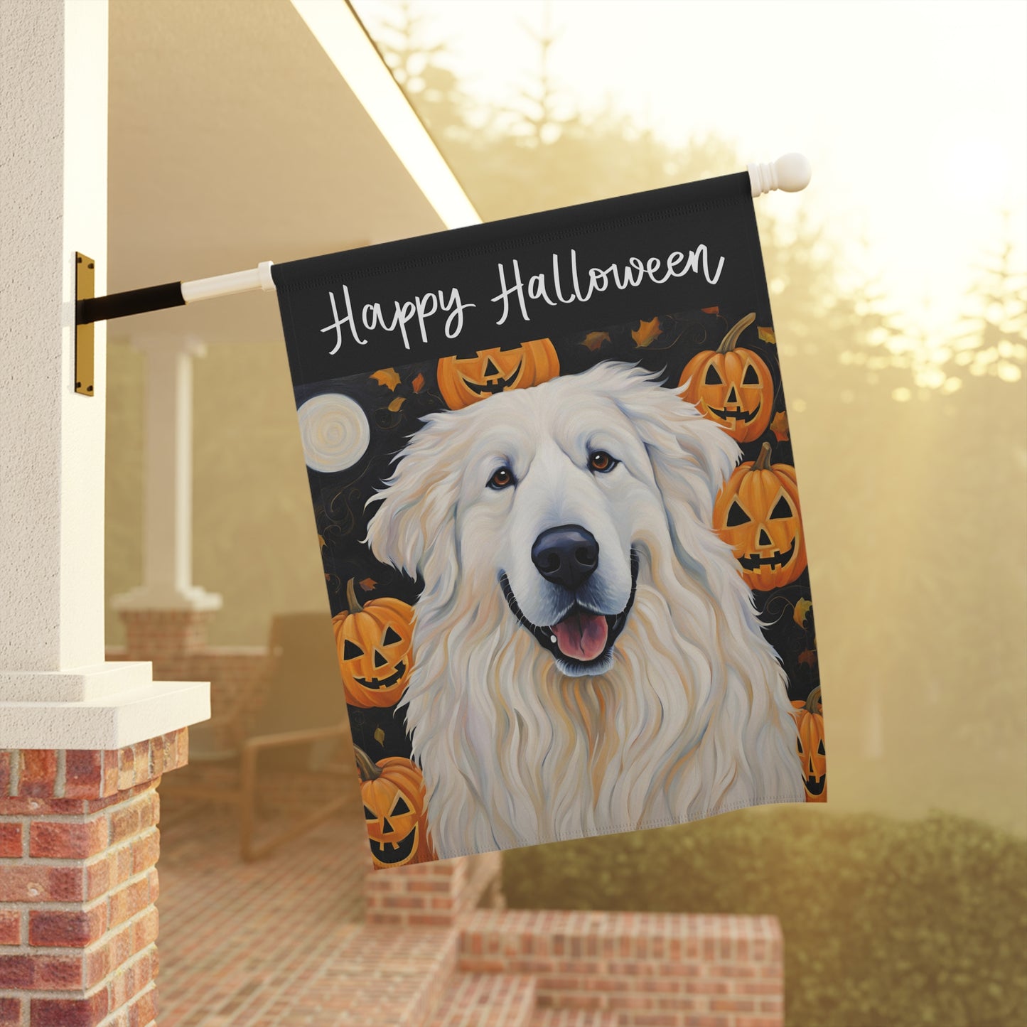 Great Pyrenees Happy Halloween 2-Sided Garden & House Flag/Banner