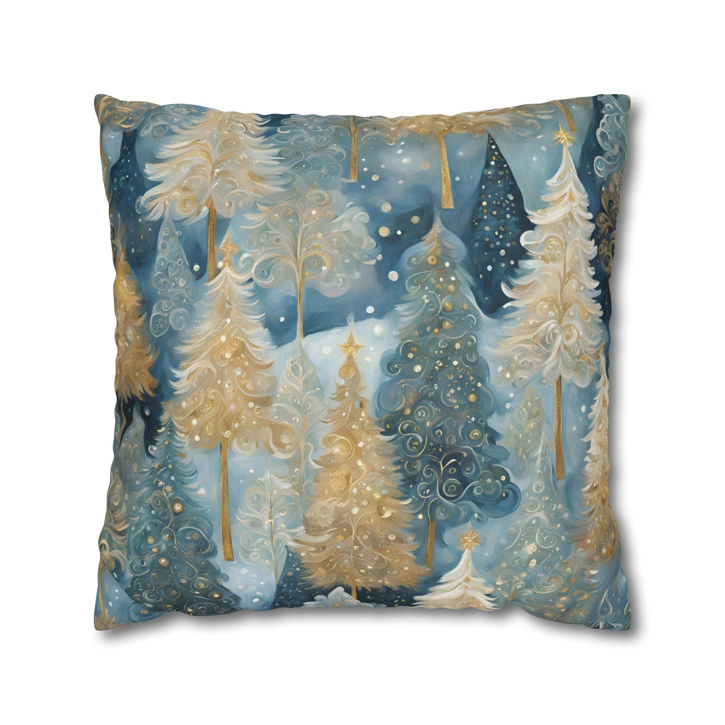 Blue & Cream Trees Square Poly Canvas Pillowcase