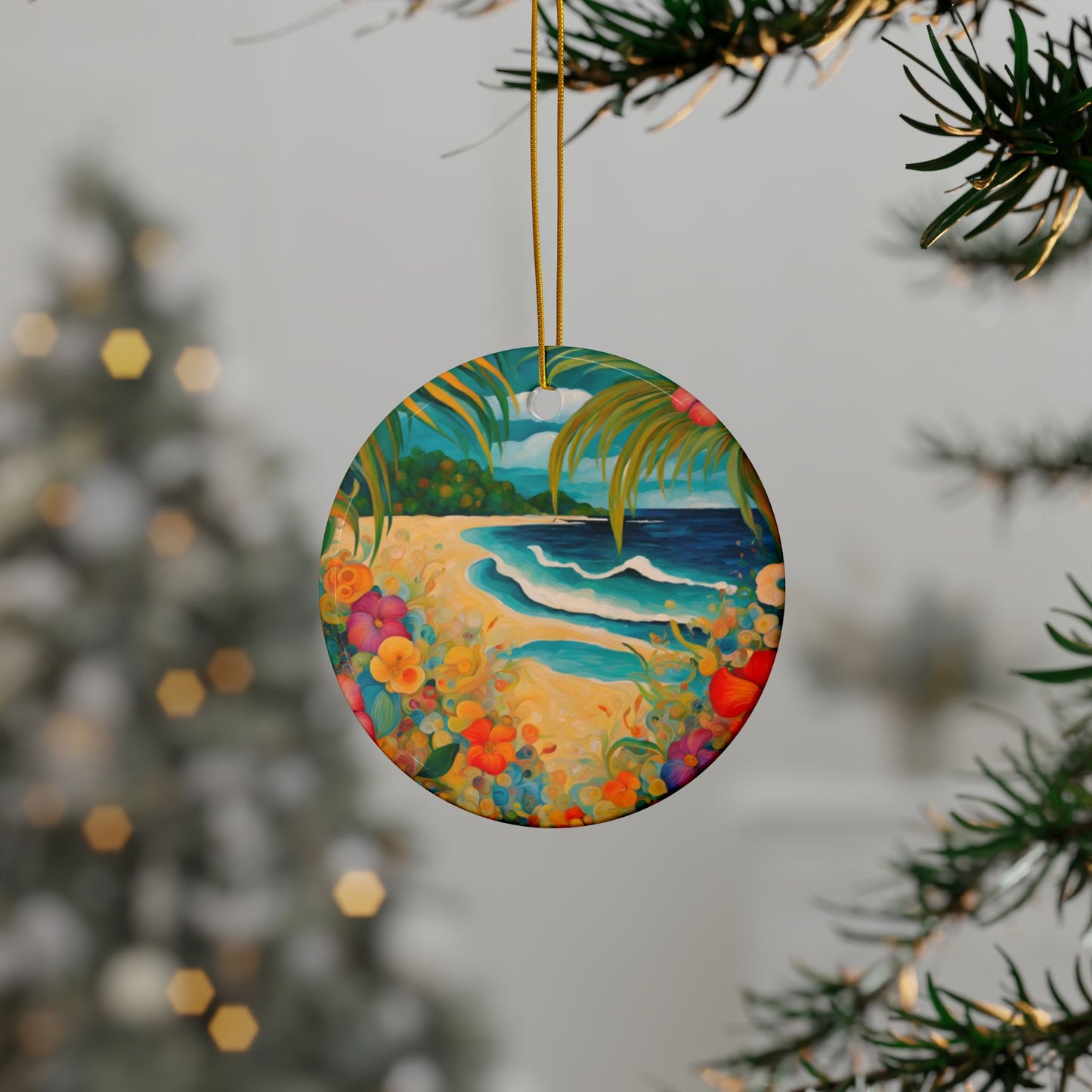 Island Life 3" Ceramic Ornaments, 2-Side Print, (1pc, 10pcs)