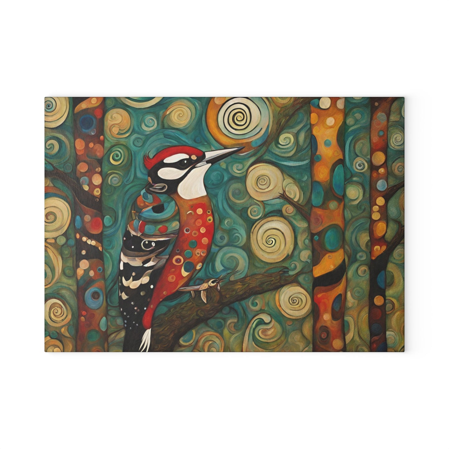 Mountain Forest Woodpecker Tempered Glass Cutting Board