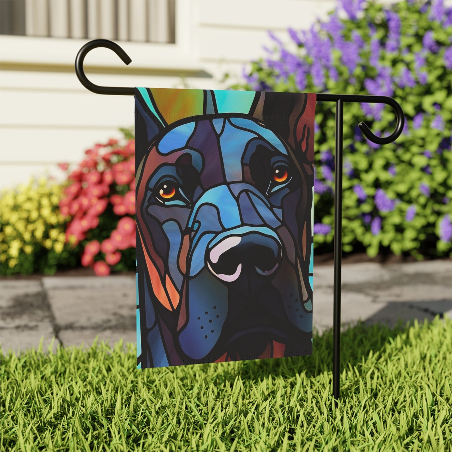 Great Dane Face Stained Glass Look 2-Sided Garden & House Flag/Banner