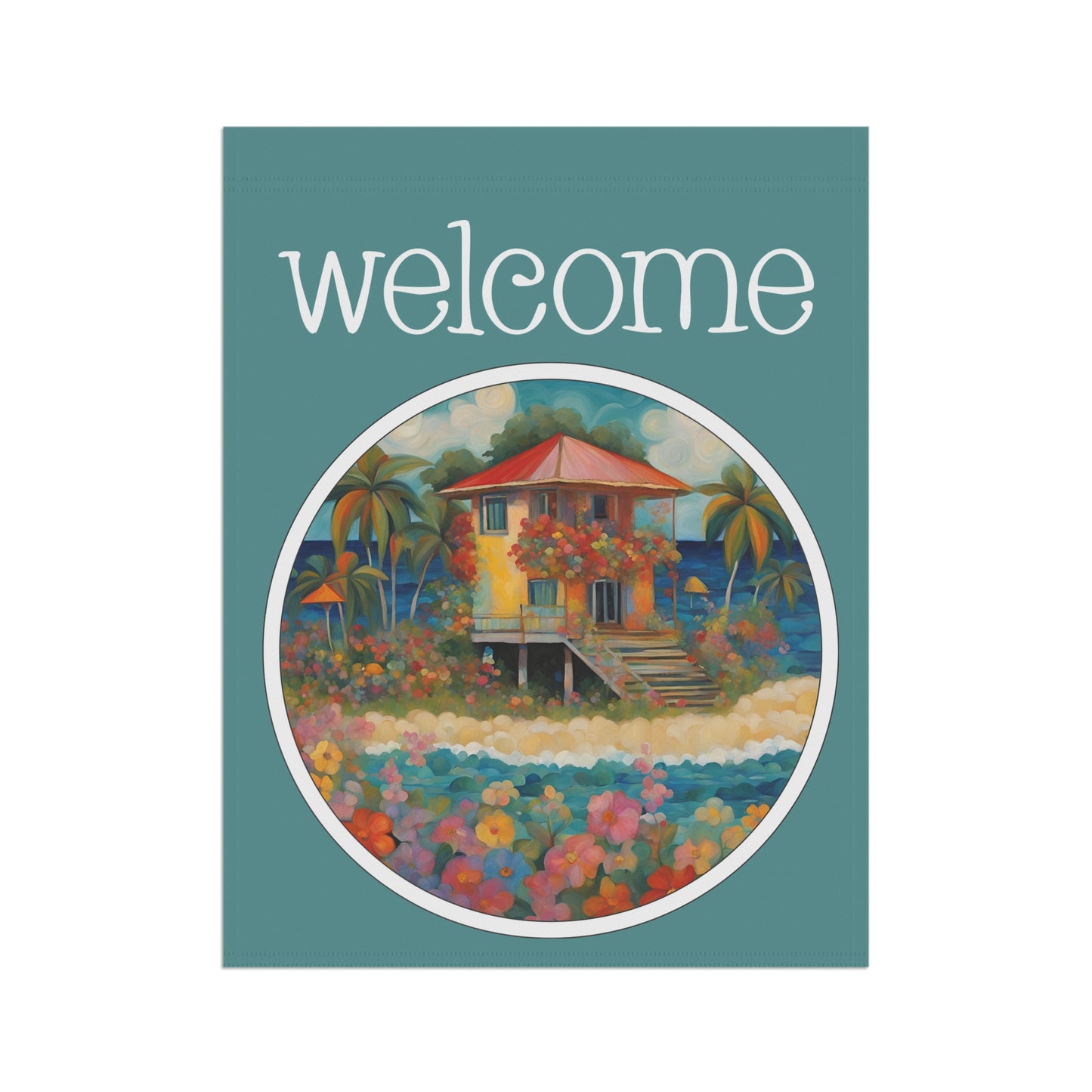 Beach Bungalow Welcome 2-Sided Garden & House Flag/Banner