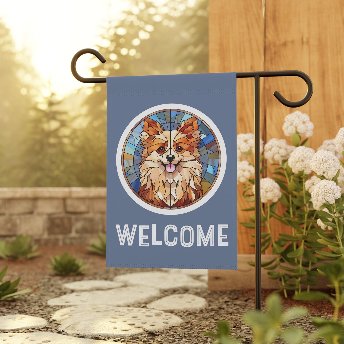 Pomeranian Welcome 2-Sided Garden & House Flag/Banner