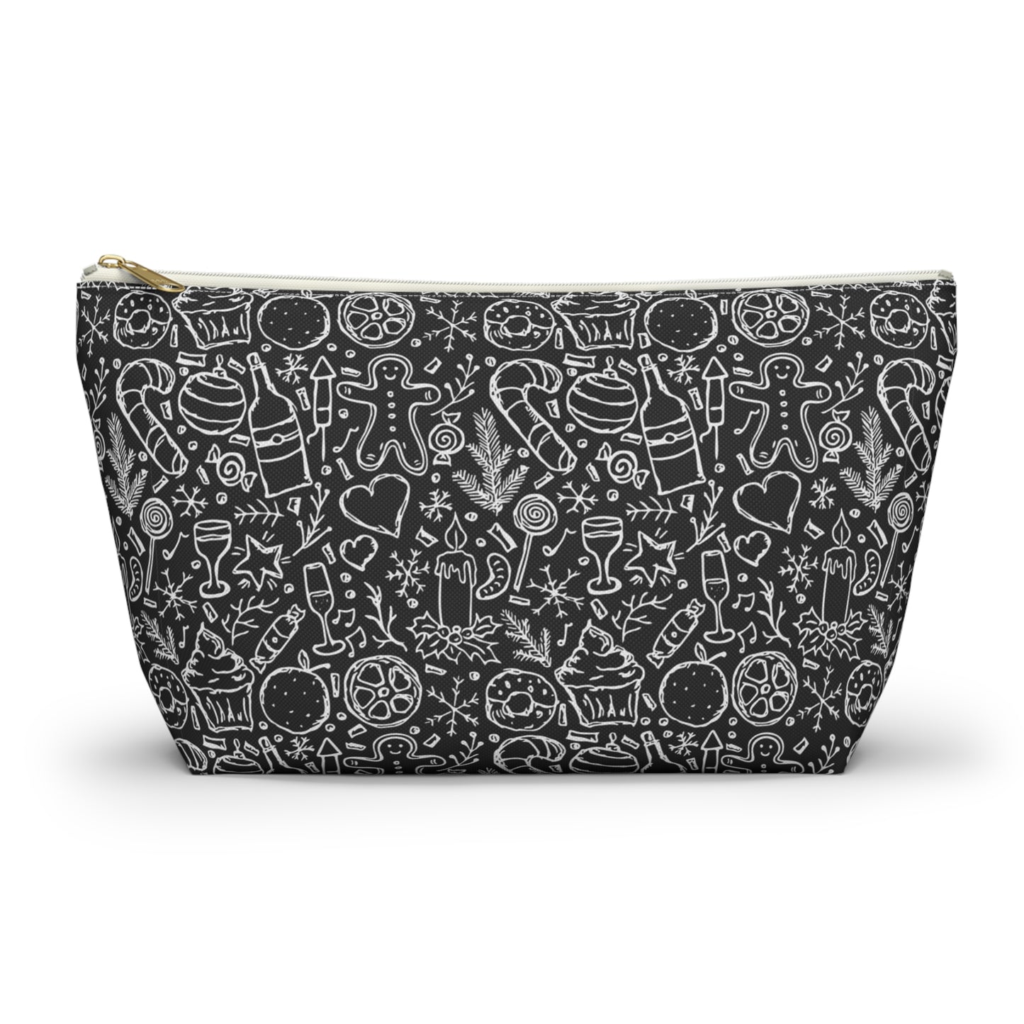 Christmas Holiday Icons in Black & White Accessory Pouch w T-bottom