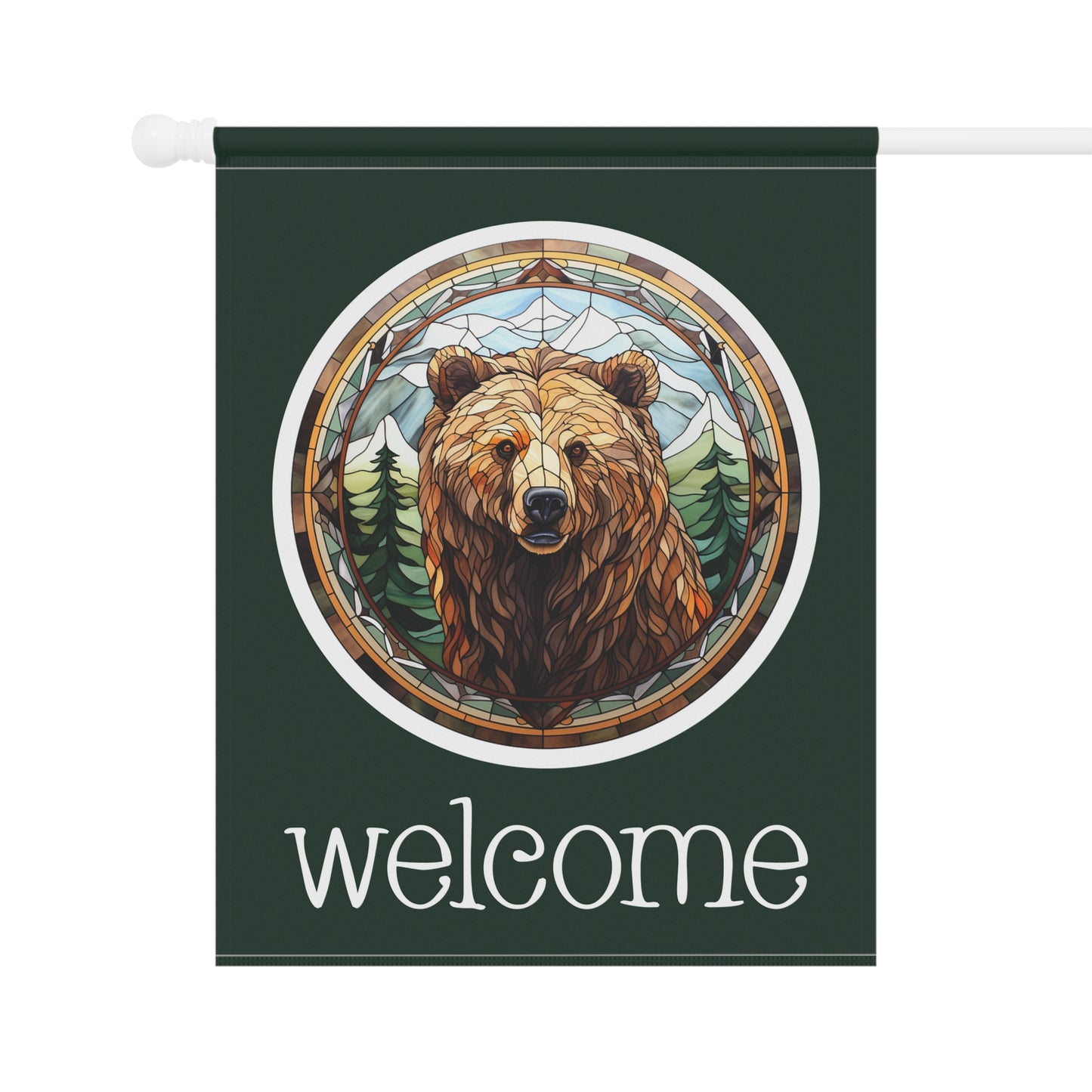 Grizzly Bear on Green Welcome 2-Sided Garden & House Flag/Banner