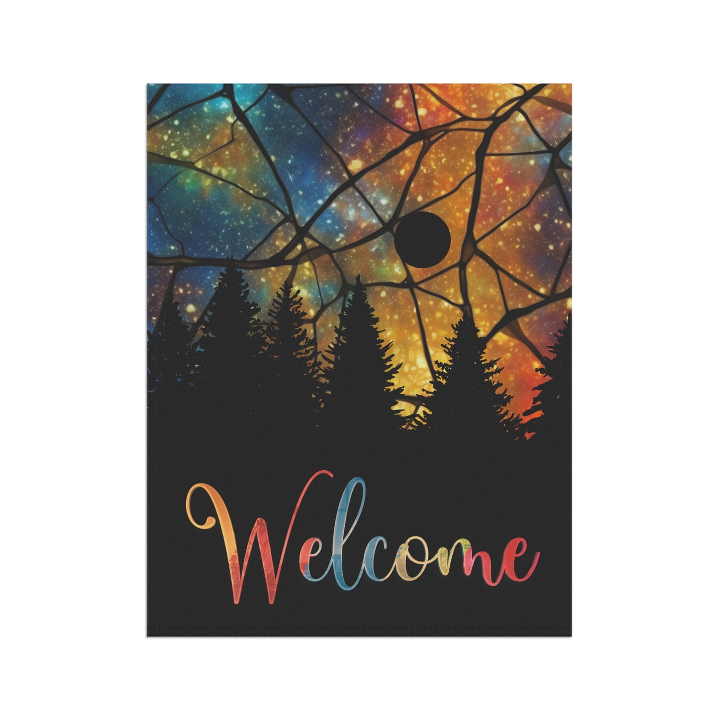 Rising Moon Silhouette Welcome 2-Sided Garden & House Flag/Banner