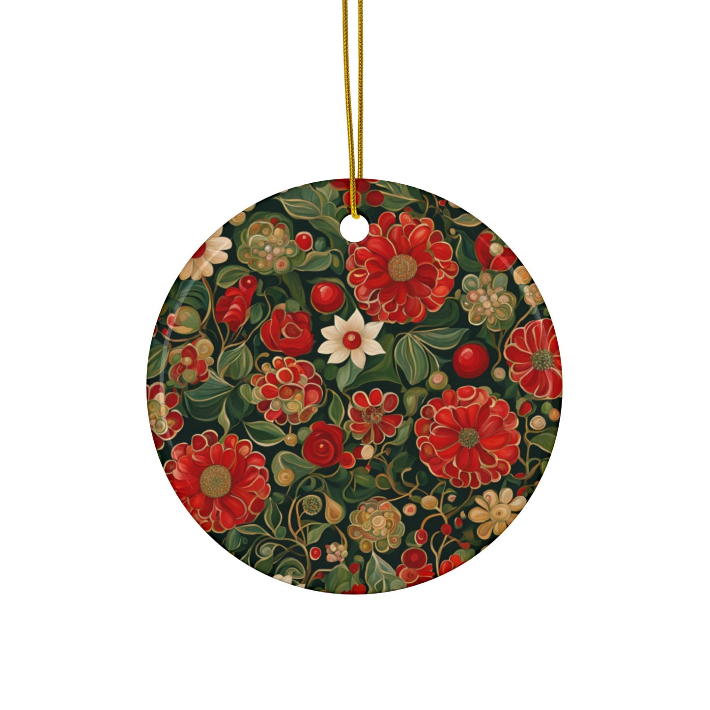 December Flowers 3" Ceramic Ornaments, 2-Side Print, (1pc, 10pcs)