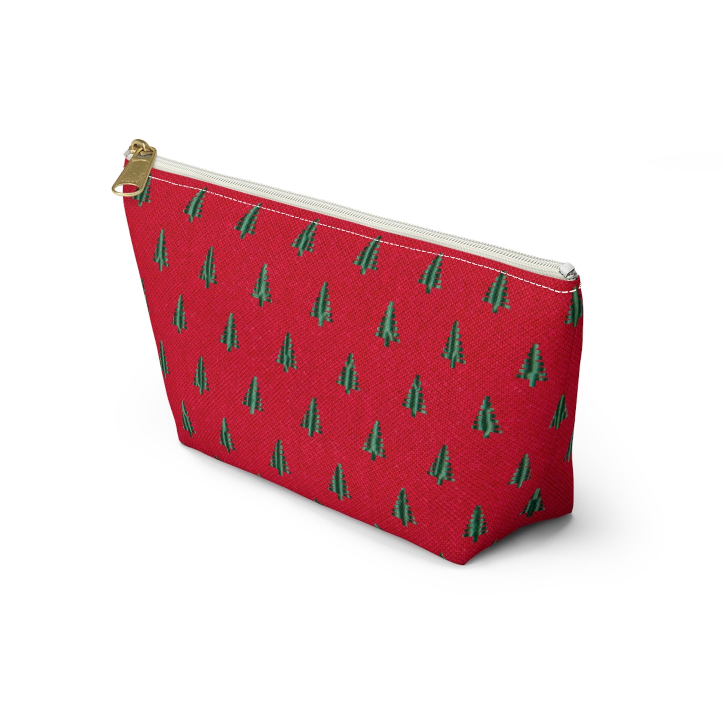 Tiny Tree Print on Red Accessory Pouch w T-bottom