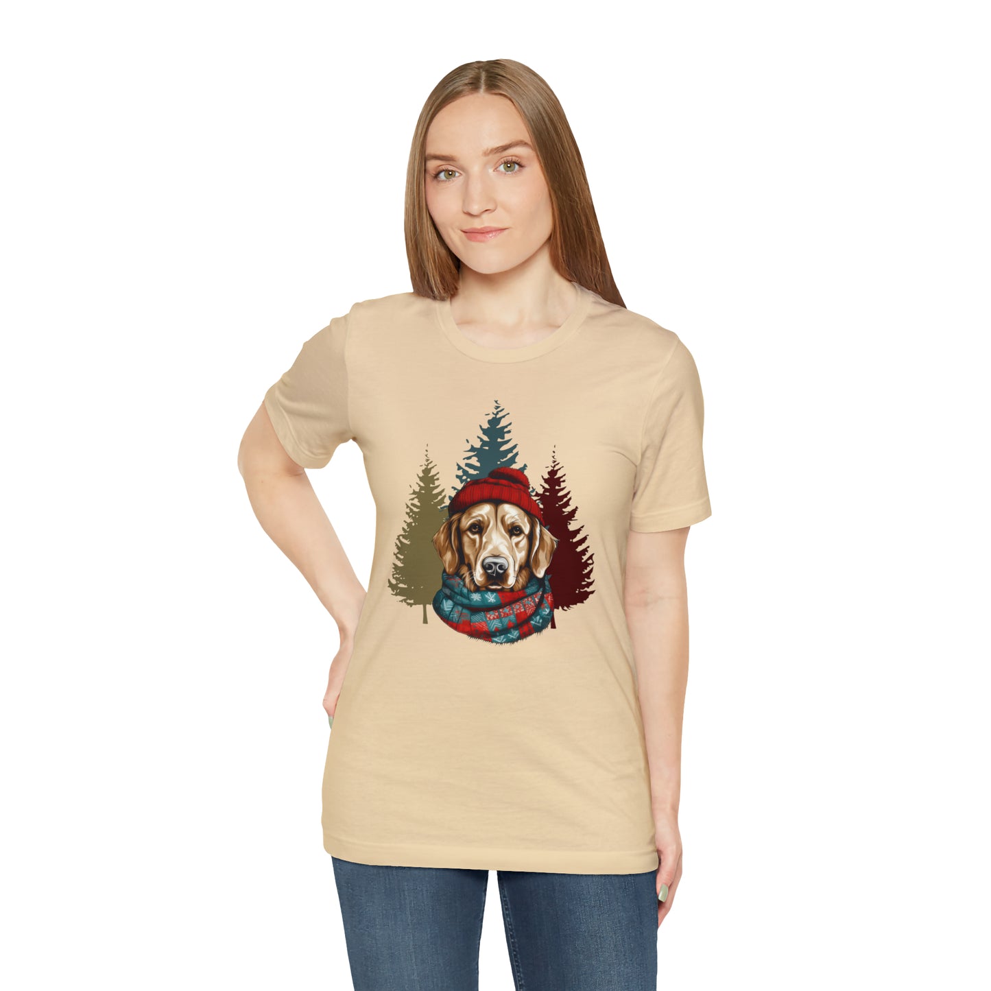 Golden Retriever in Hat & Scarf Unisex Jersey Short Sleeve Tee