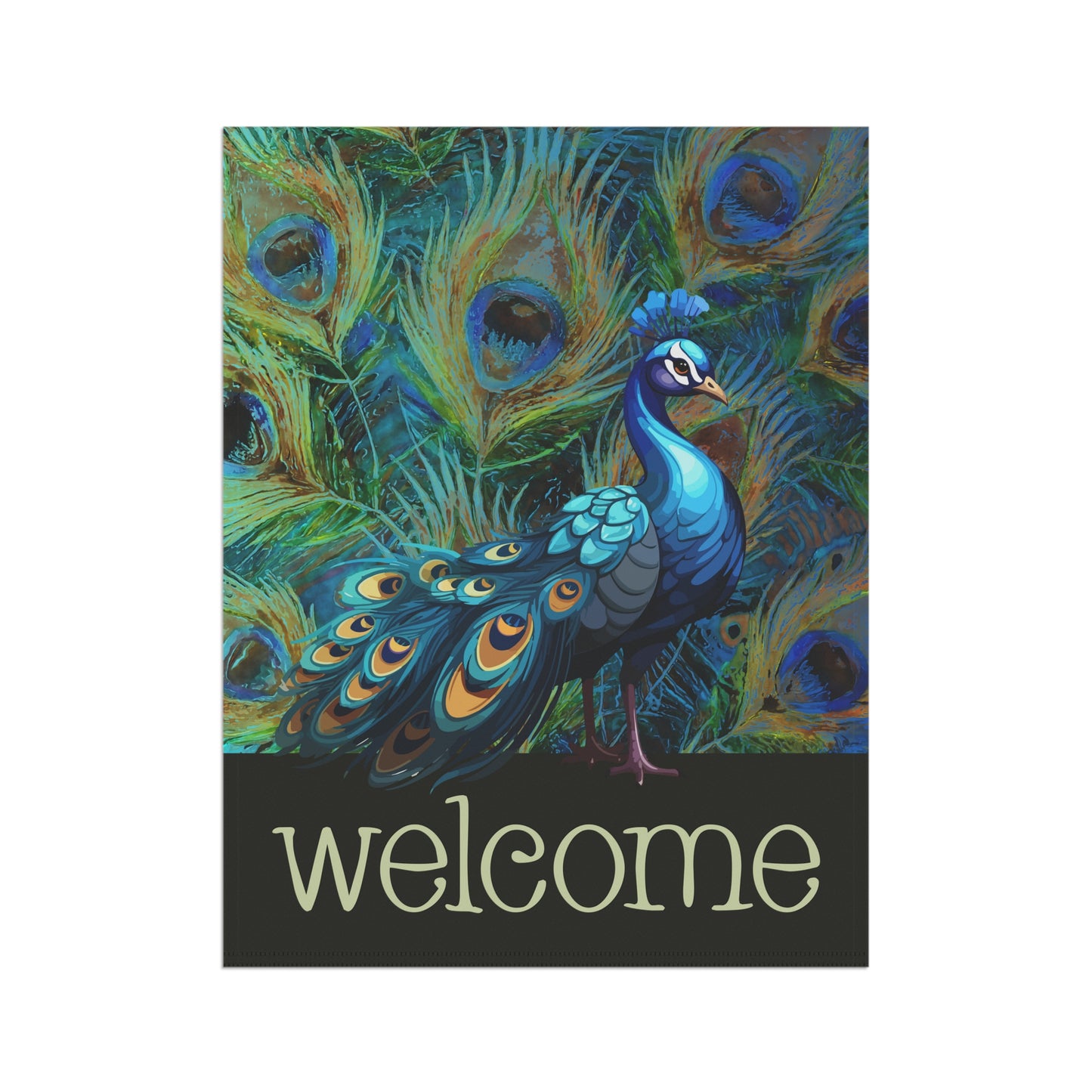 Flaunting Peacock Welcome 2-Sided Garden & House Flag/Banner