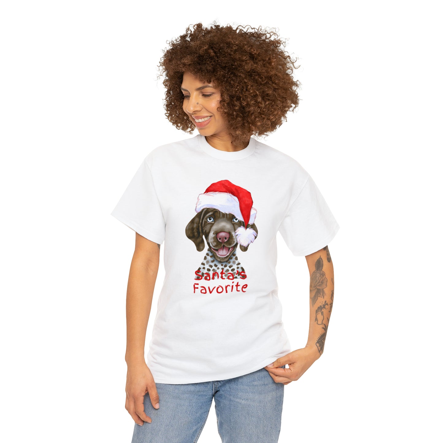 Santa's Favorite German Shorthaired Pointer Unisex Heavy Cotton Tee