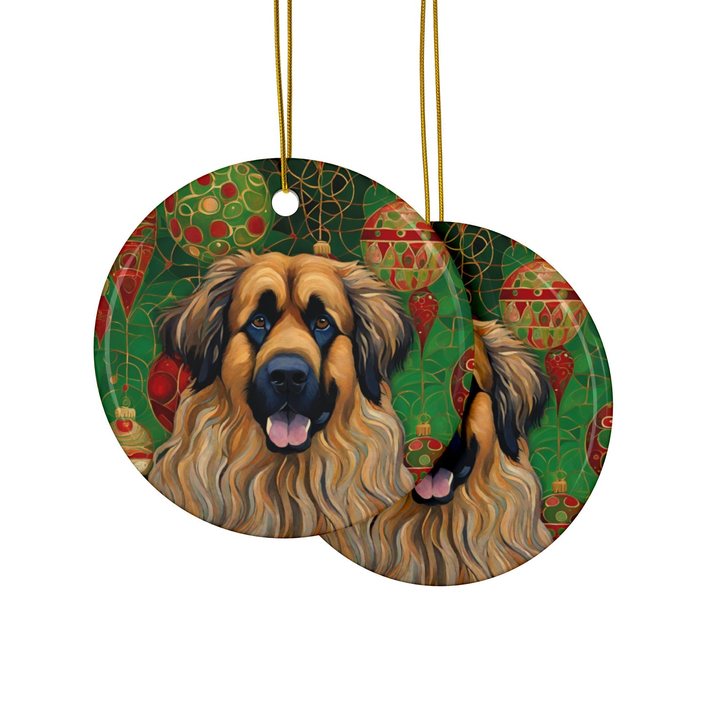 Leonberger Christmas 3" Ceramic Ornaments, 2-Side Print, (1pc, 10pcs)