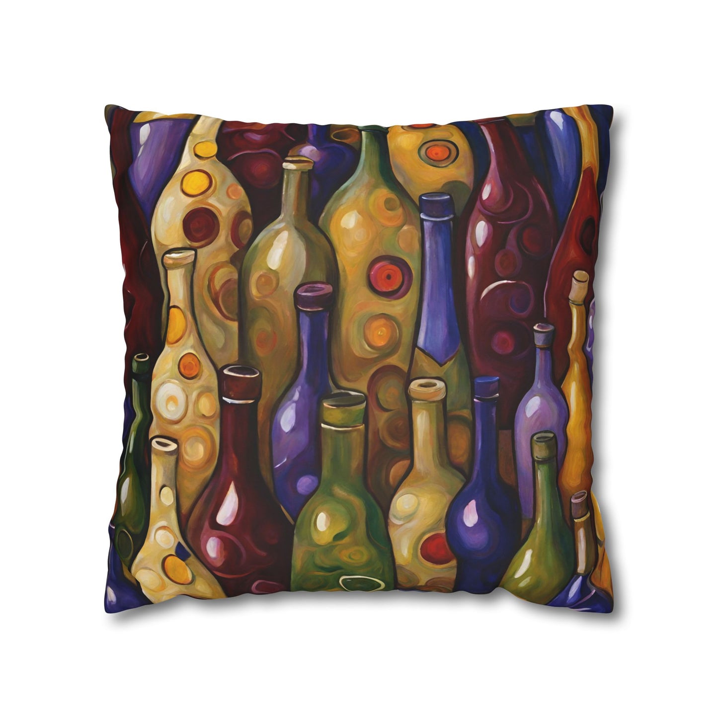 Wine Bottles Square Poly Canvas Pillowcase